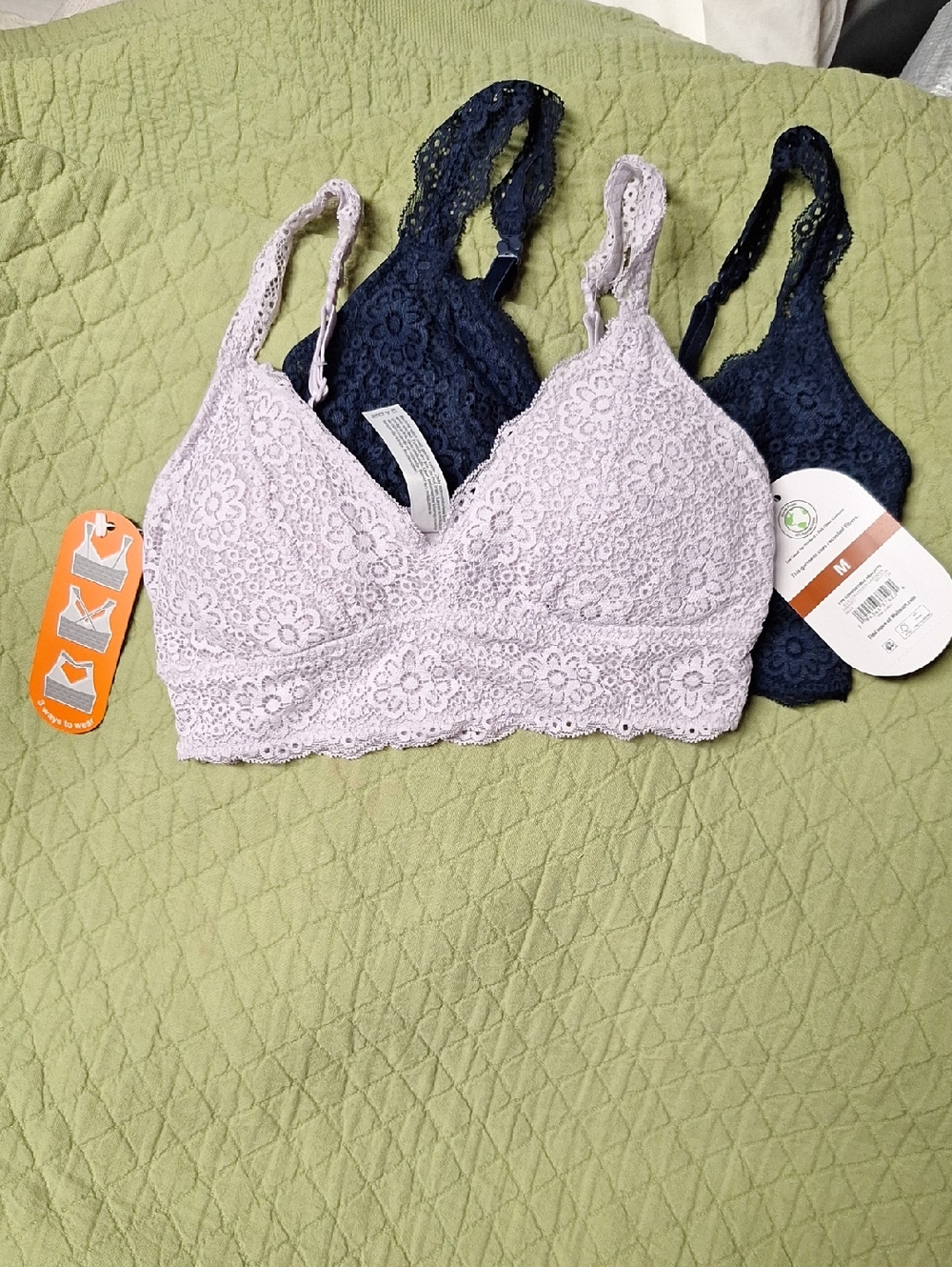 wonder nation Lace Bralette Duo in Lavender and Navy